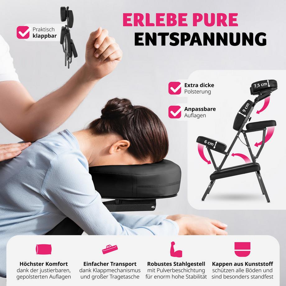 Tectake  Massagestuhl  klappbar verstellbare Polster für Kopf, brust, Arme und Po 