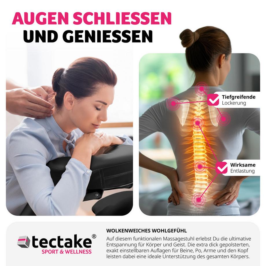 Tectake  Massagestuhl  klappbar verstellbare Polster für Kopf, brust, Arme und Po 