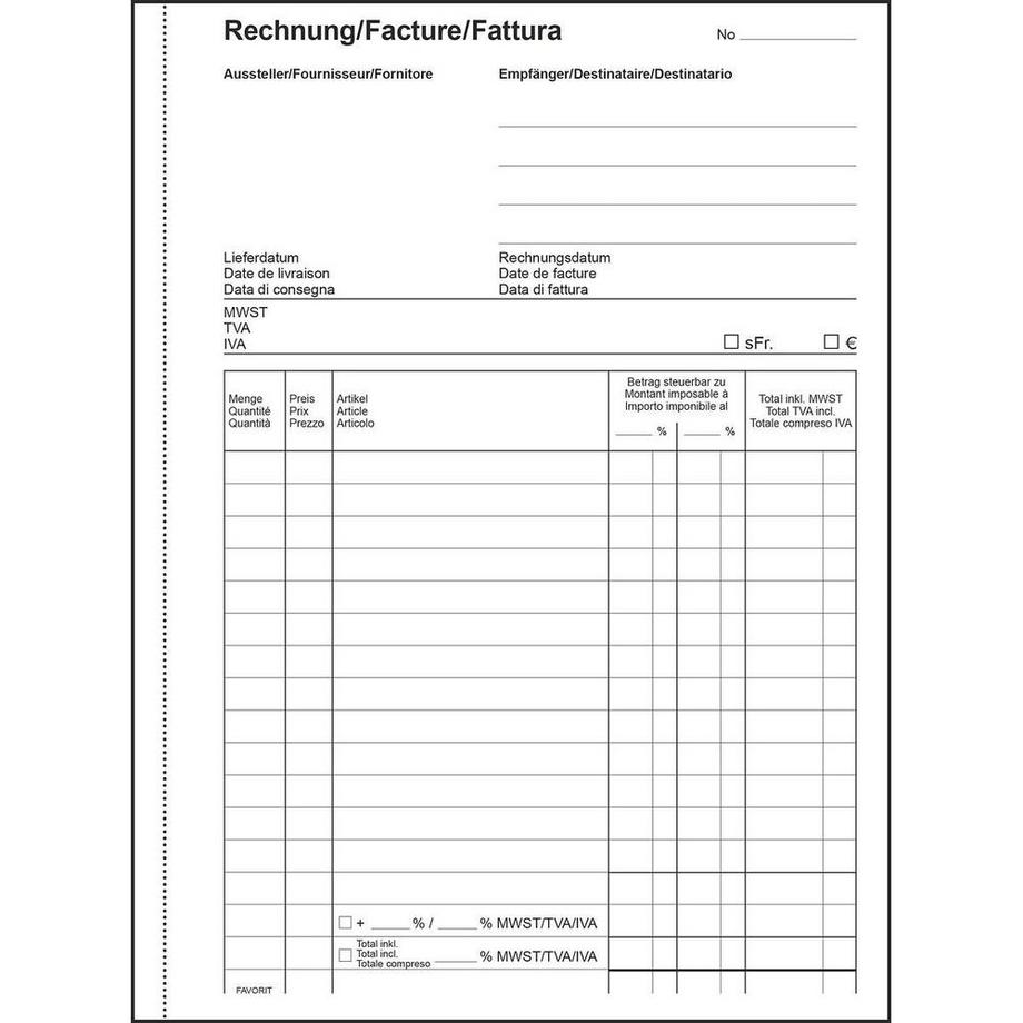 Favorit FAVORIT Rechnungen D/F/I A5 8211 OK blau/weiss 50x2 Blatt  