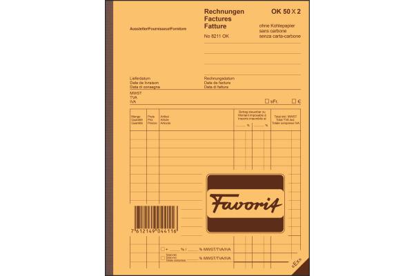 Favorit FAVORIT Rechnungen D/F/I A5 8211 OK blau/weiss 50x2 Blatt  