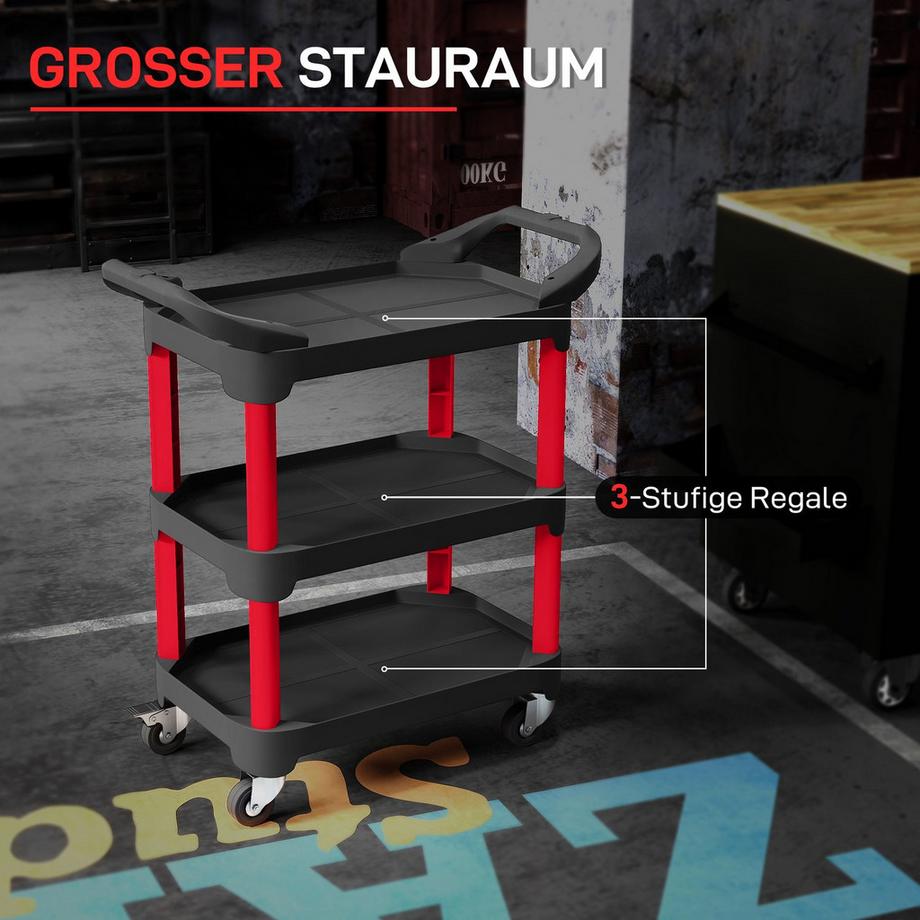 Northio Chariot à outils à 3 niveaux, poignées latérales, roulettes, plastique, noir  