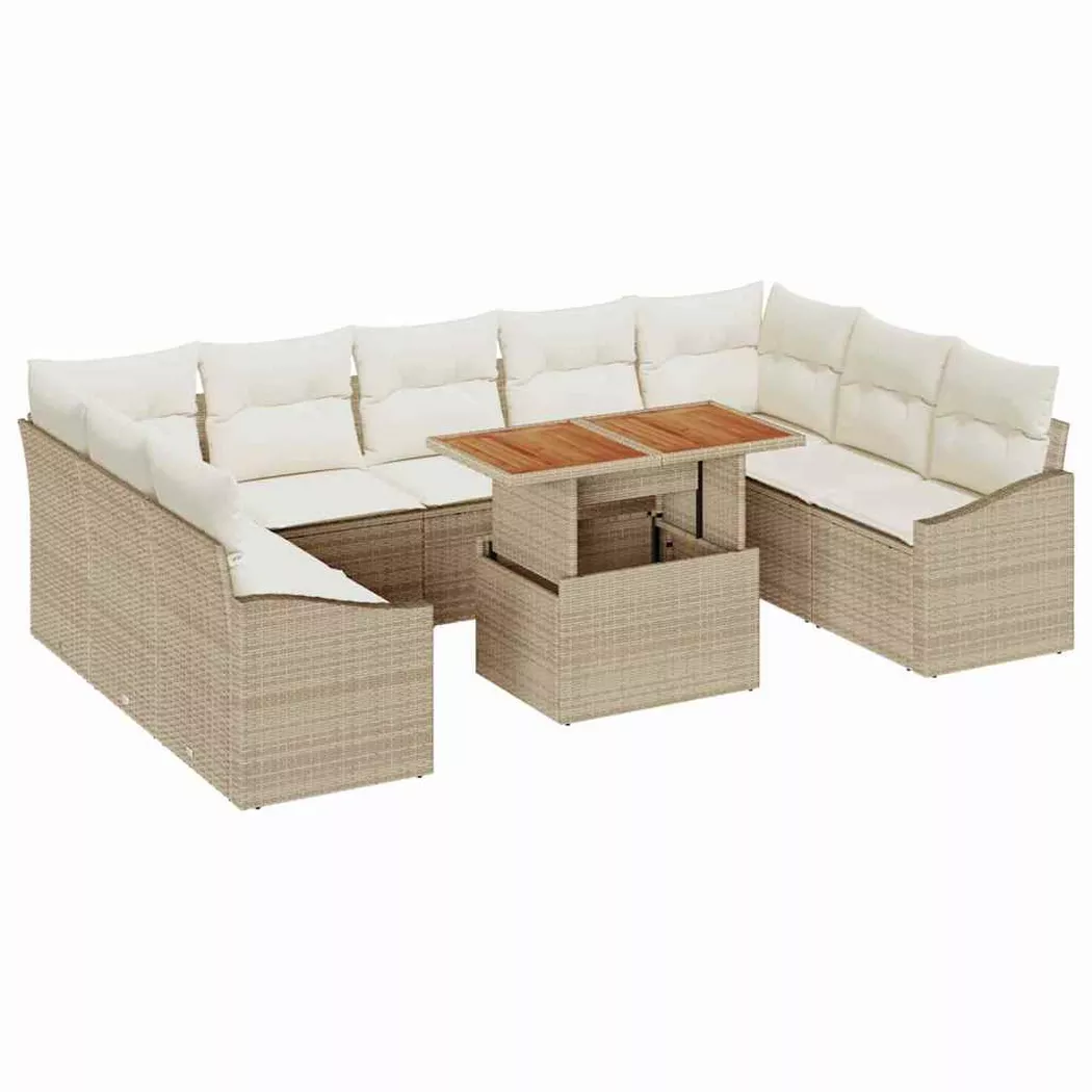 vidaXL Ensemble de canapé de jardin 10 pc Beige Poly rotin