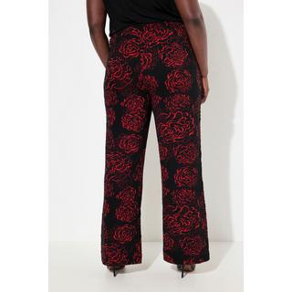 Ulla Popken  Pantaloni di jersey jacquard con fiori, taglio della gamba ampio e cintura elastica 