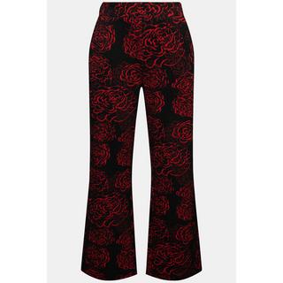 Ulla Popken  Pantaloni di jersey jacquard con fiori, taglio della gamba ampio e cintura elastica 