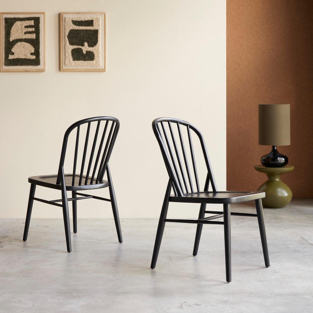 Tikamoon Set di 2 sedie a listelli in acacia massello nero Leonor  