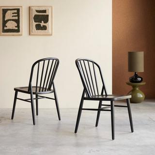 Tikamoon Set di 2 sedie a listelli in acacia massello nero Leonor  