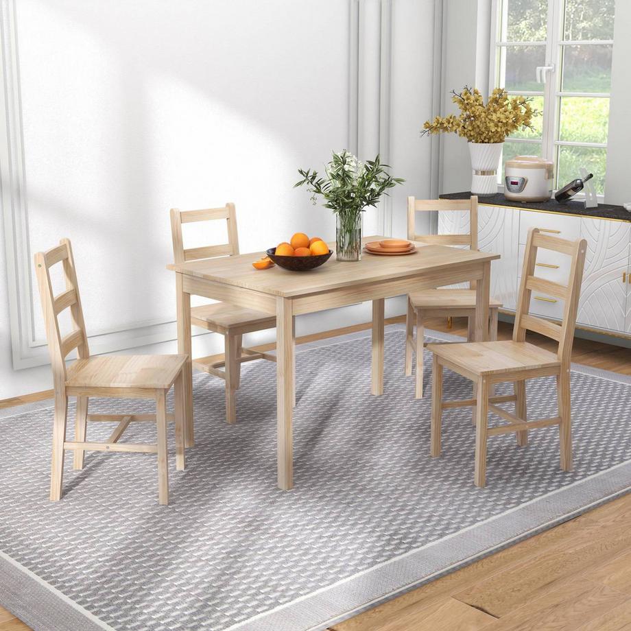 Northio Essgruppe 5-Tlg. Esstisch 4 Stühle Esszimmergruppe Platzsparend Rechteckig Massivholz Natur  