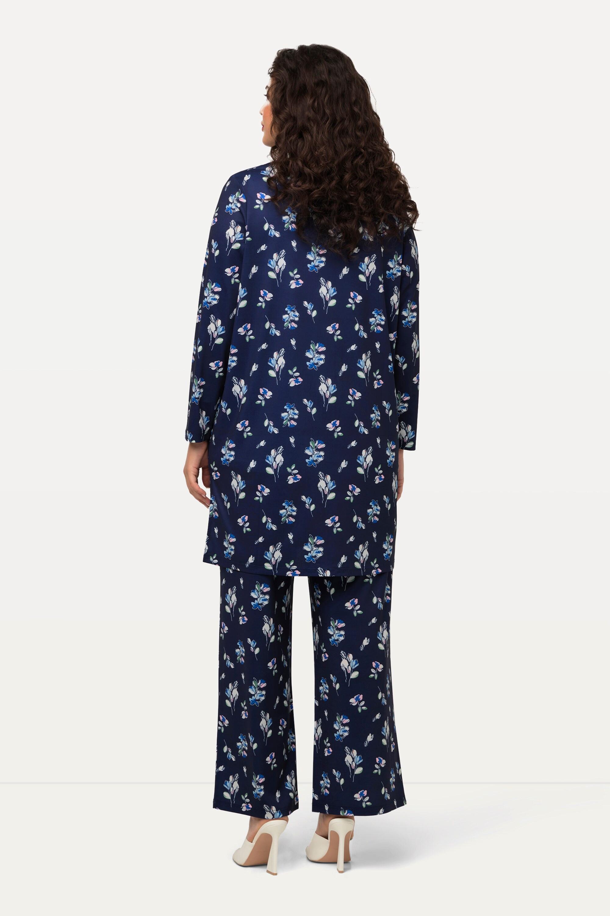 Ulla Popken Giacca di jersey fiori minimalisti scollo rotondo abbottonatura maniche lunghe  