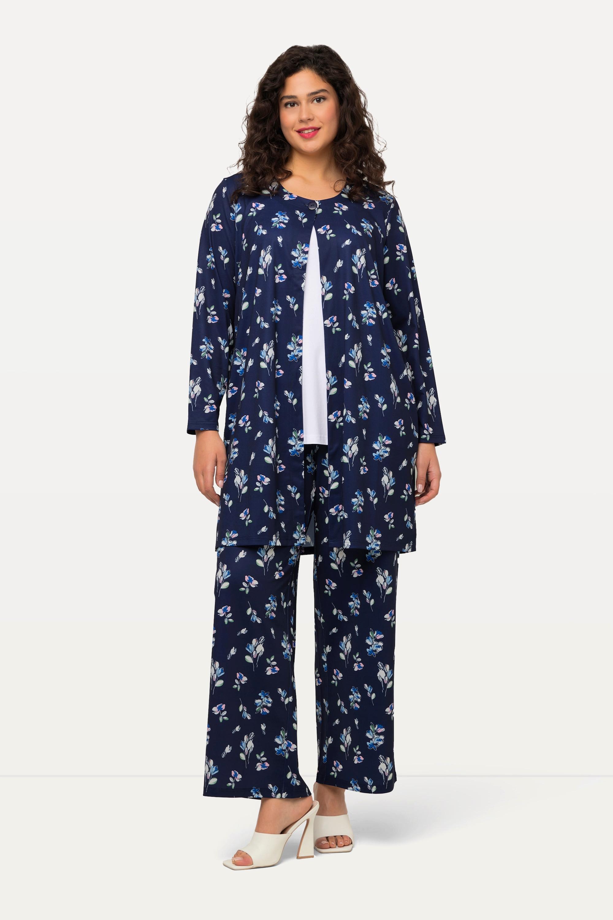 Ulla Popken Giacca di jersey fiori minimalisti scollo rotondo abbottonatura maniche lunghe  