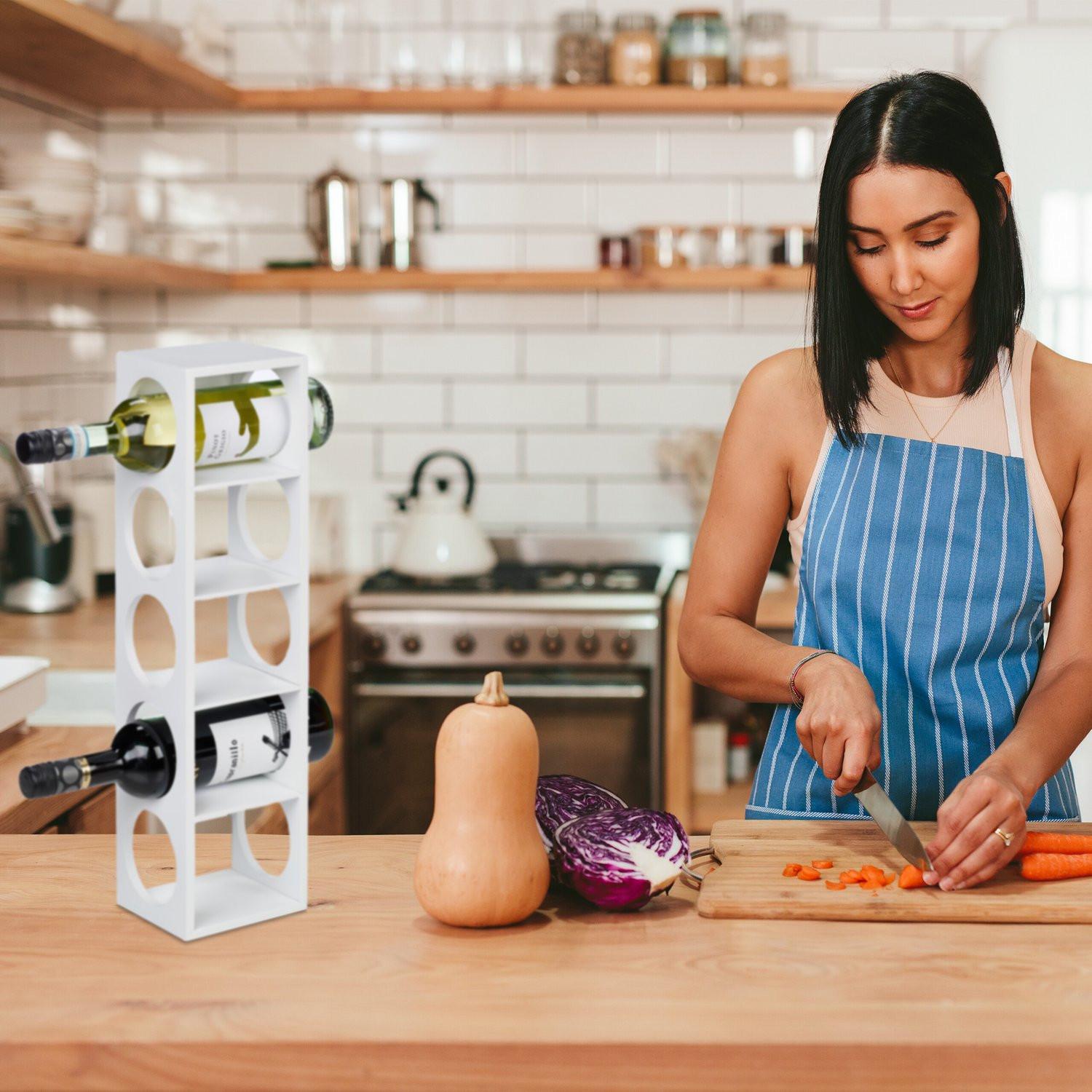 Northix Portabottiglie in bambù bianco  