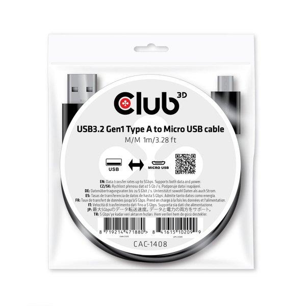Club3D  CAC-1408 câble USB 1 m USB 3.2 Gen 1 (3.1 Gen 1) USB A Micro-USB B Noir 