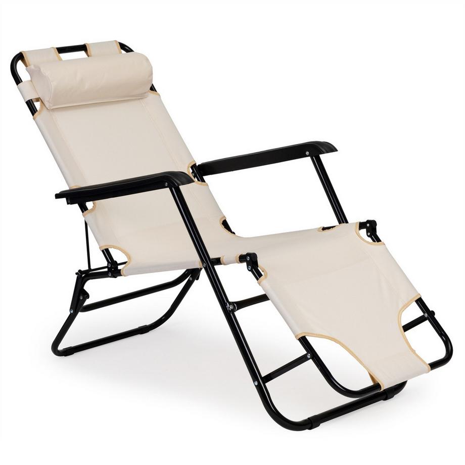 Northix Lettino da giardino con poggiatesta, struttura pieghevole, beige, MultiGarden  