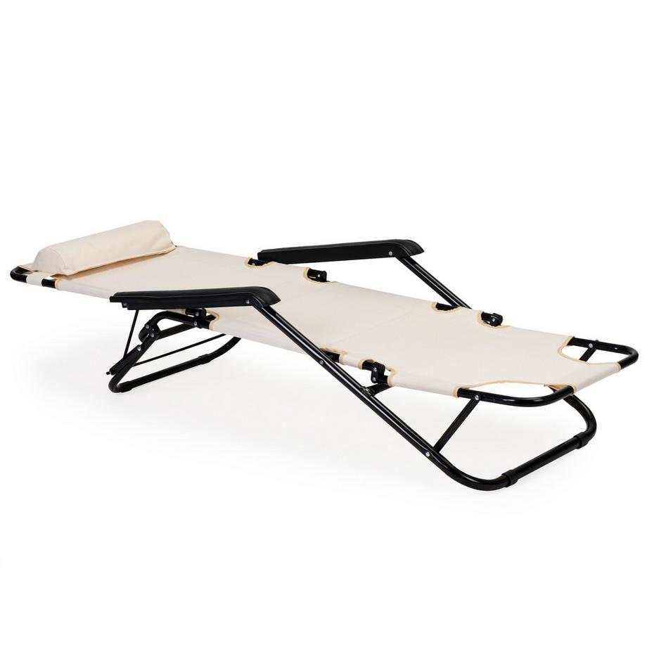 Northix Lettino da giardino con poggiatesta, struttura pieghevole, beige, MultiGarden  