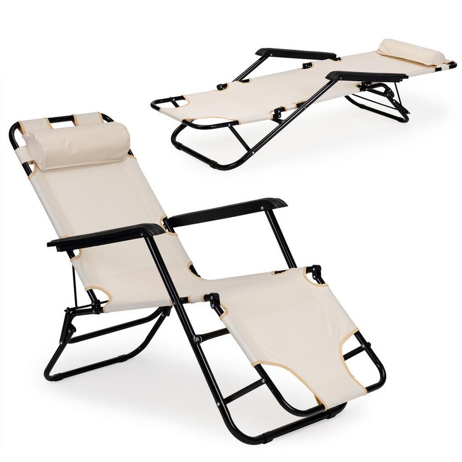 Chaise longue de jardin avec appui-tête, construction pliable, beige, MultiGarden