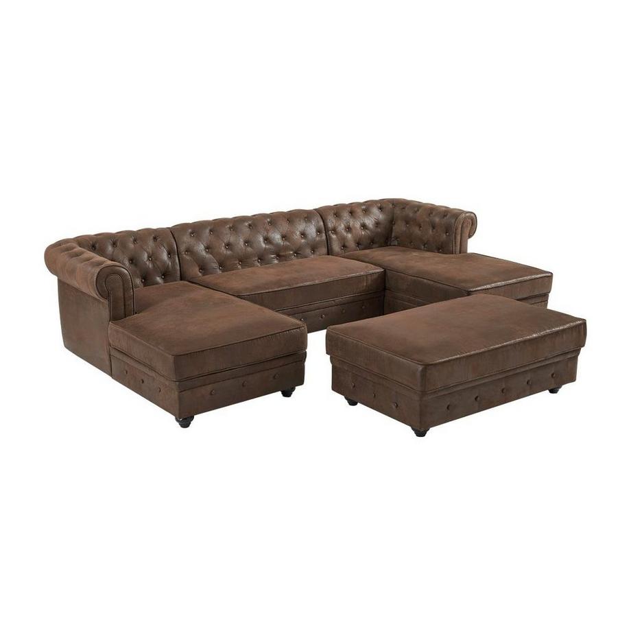 Vente-unique Wohnlandschaft & Hocker - Mikrofaser - Vintage-Leder-Optik - CHESTERFIELD  