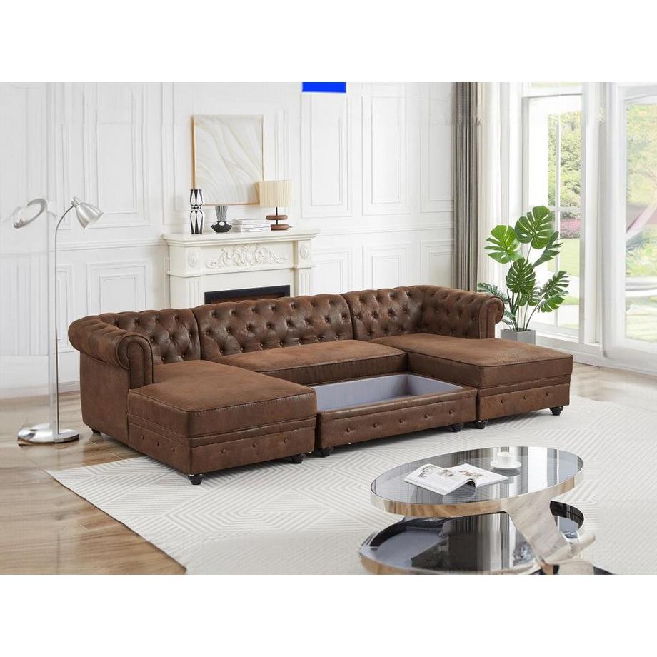 Vente-unique Wohnlandschaft & Hocker - Mikrofaser - Vintage-Leder-Optik - CHESTERFIELD  