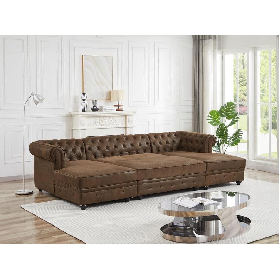 Vente-unique Wohnlandschaft & Hocker - Mikrofaser - Vintage-Leder-Optik - CHESTERFIELD  