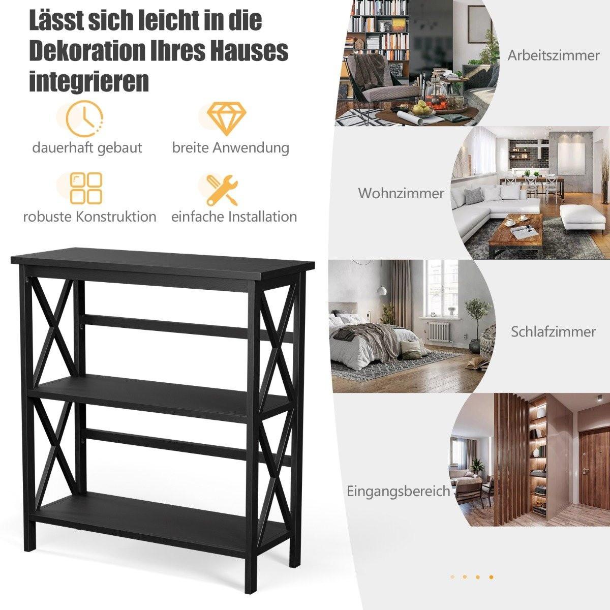 B2X Konsolentisch aus Holz mit Kippschutz & Stabilem Rahmen Moderner Beistelltisch 79 x 32 x 86 cm Schwarz  