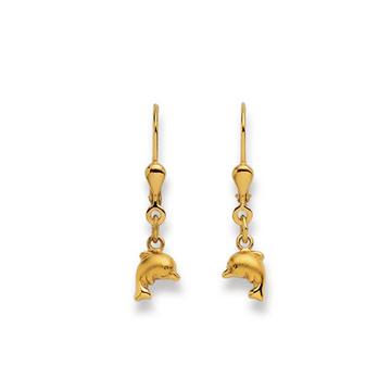 Boucle d'oreille dauphin or jaune 750, 28x6mm