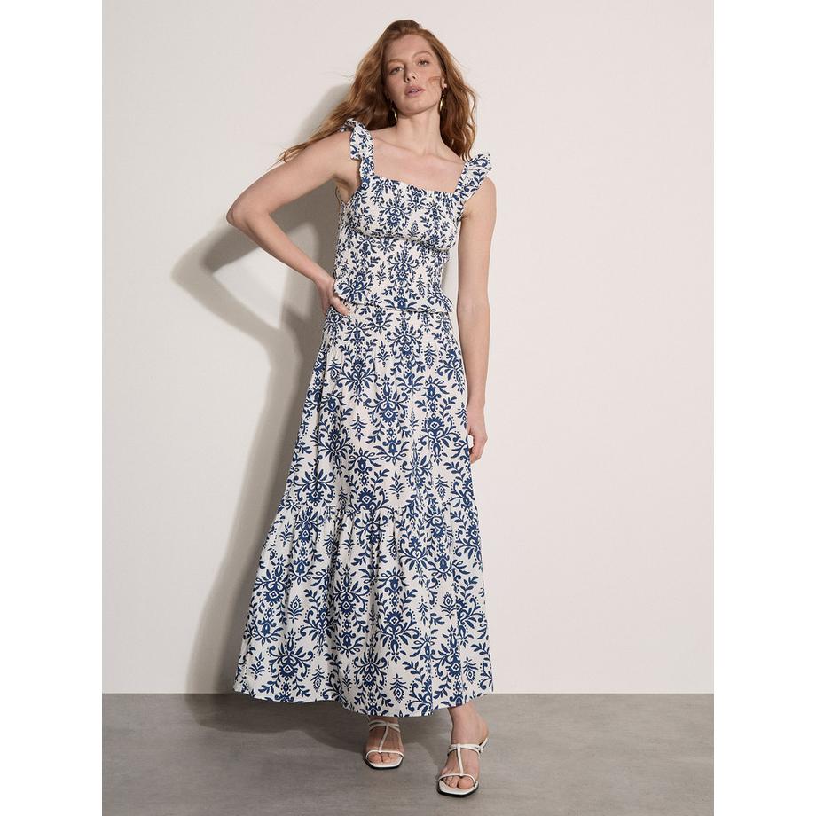 APRICOT Gonna lunga con stampa ikat e balze  