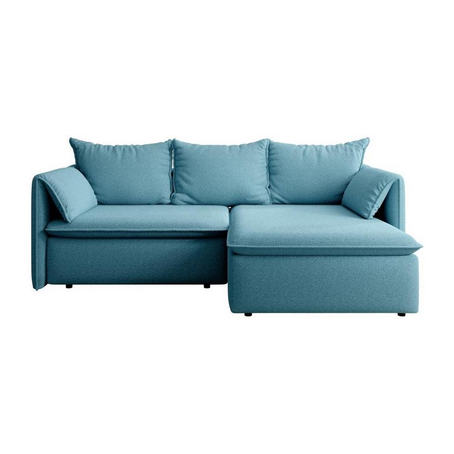 Vente-unique Canapé d'angle droit convertible en tissu texturé bleu TEODORA  