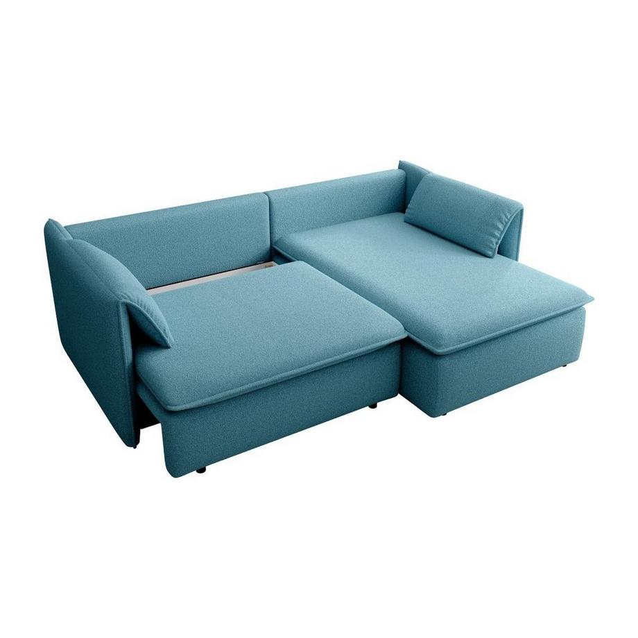 Vente-unique Canapé d'angle droit convertible en tissu texturé bleu TEODORA  