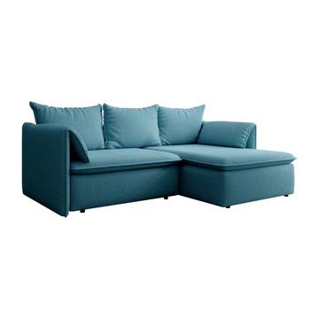 Canapé d'angle droit convertible en tissu texturé bleu TEODORA