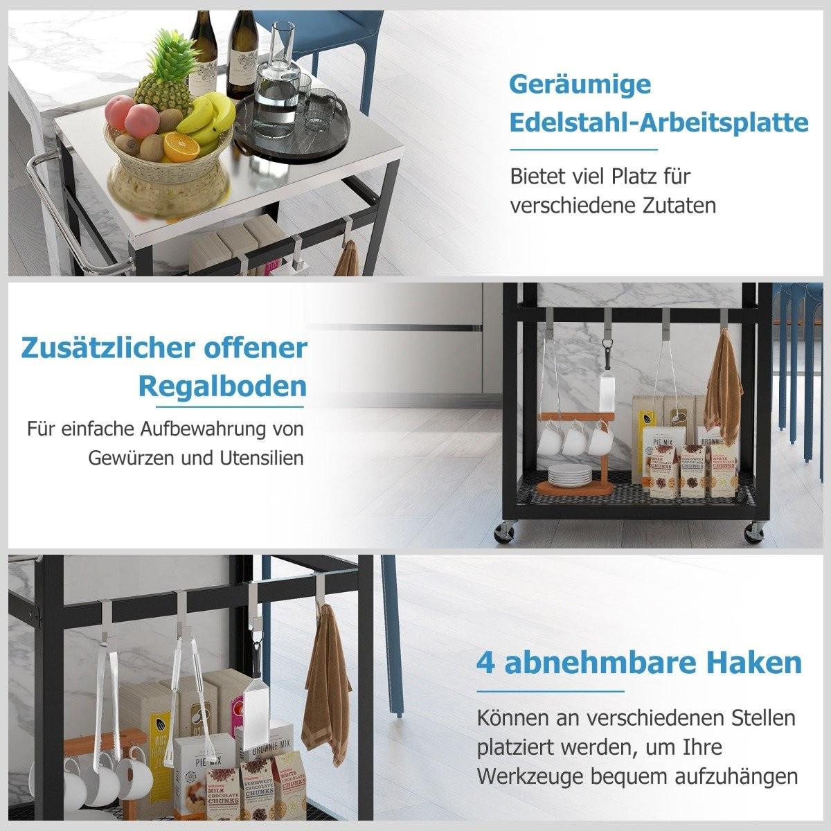 Northix Chariot de gril en acier inoxydable à 2 niveaux avec roues, poignée et crochets, table de travail pour chariot d'extérieur  