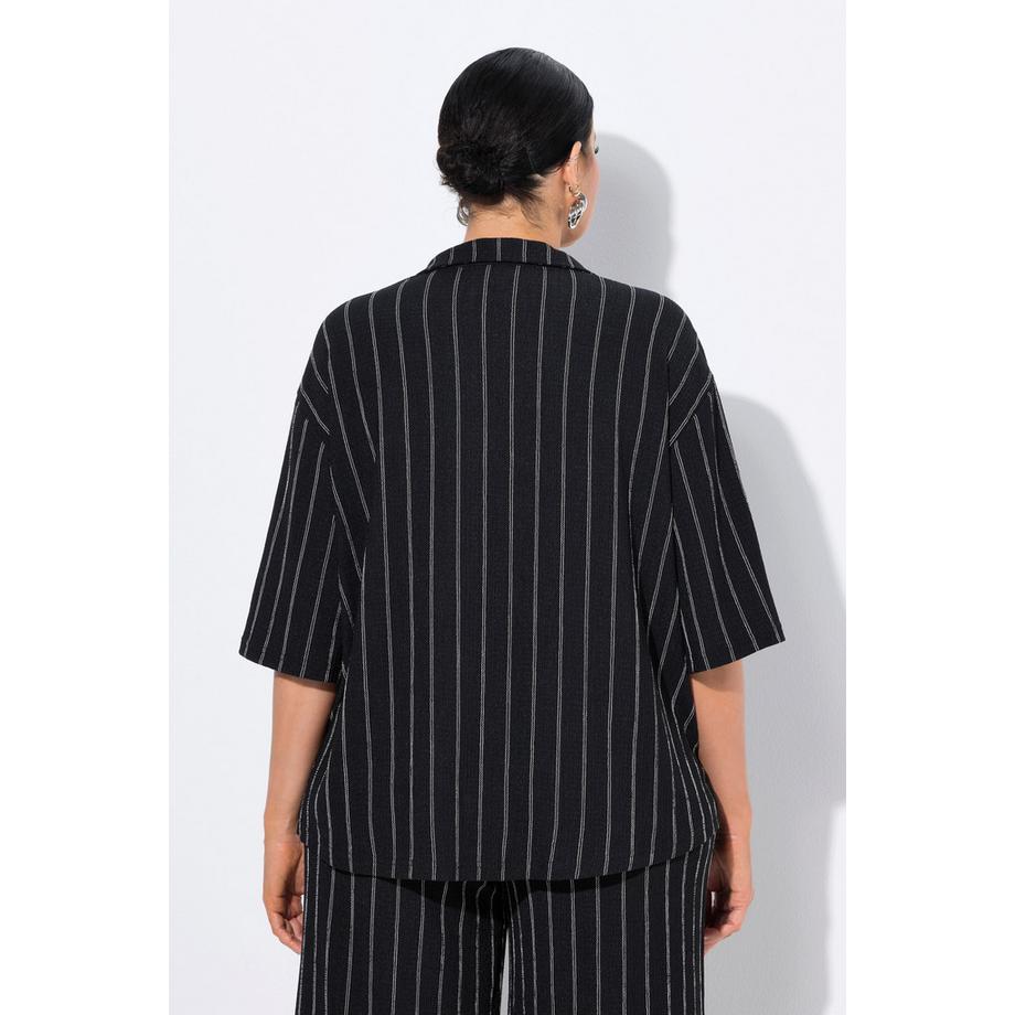 Ulla Popken Blusa Jersey Righe Collo Camicia Mezze Maniche  