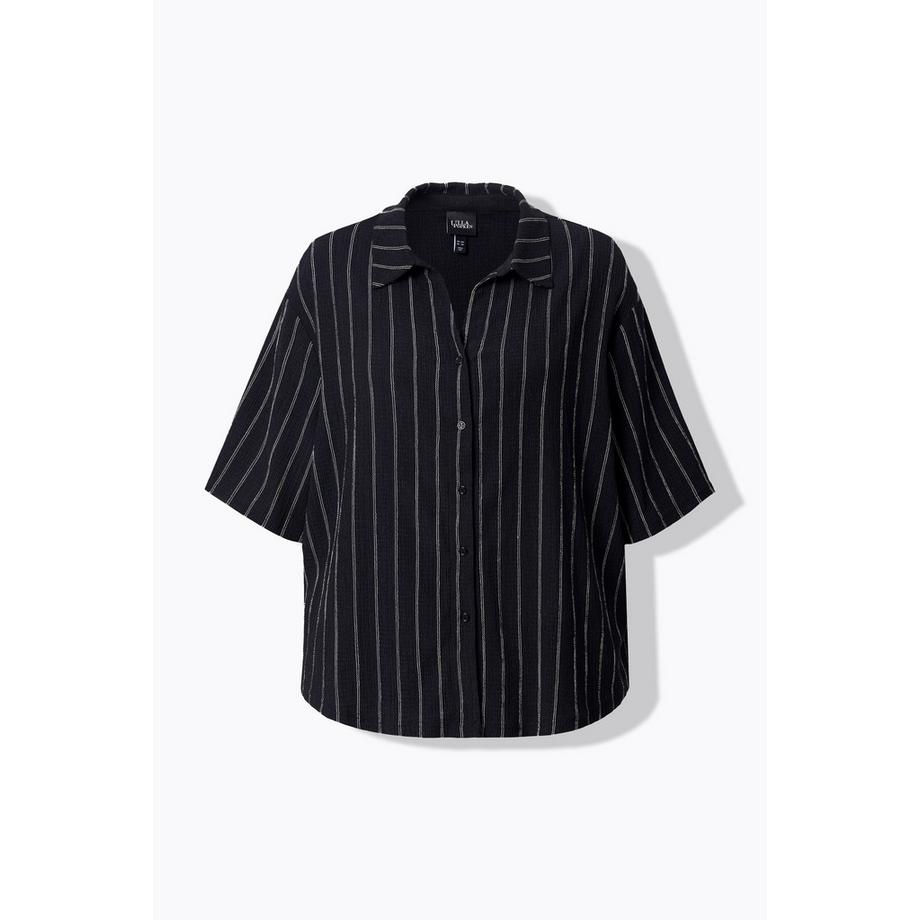 Ulla Popken Blusa Jersey Righe Collo Camicia Mezze Maniche  