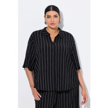 Blusa in jersey a righe con collo da camicia e mezze maniche
