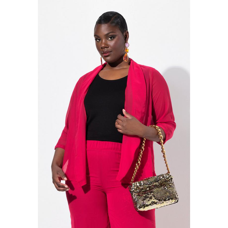 Ulla Popken Veste en mousseline oversize Col châle Manches 3/4  