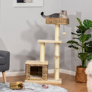 Northio  Arbre À Chat En Rotin Avec Grotte Pour Chat, Jouet Balle, Sisal Et Peluche Douce, 108 Cm, Marron + Beige 