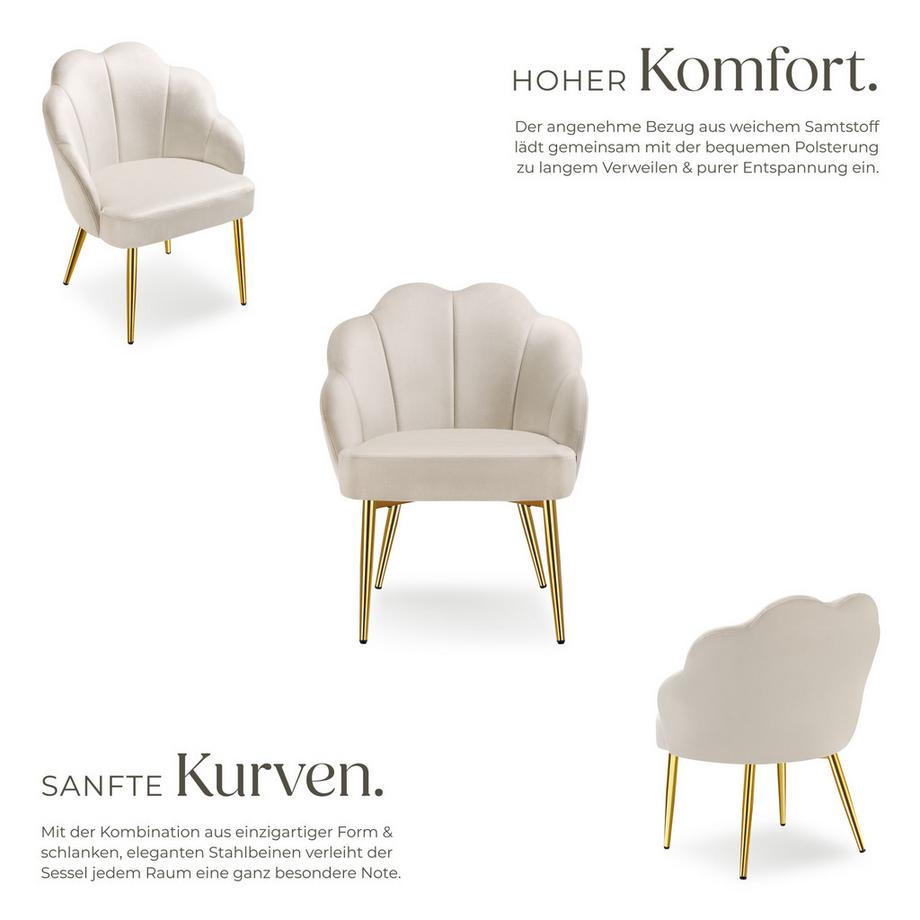 Tectake Cocktailsessel Hellen gepolstert, mit Samtbezug gewölbte, extrabreite Rückenlehne in Muschelform  