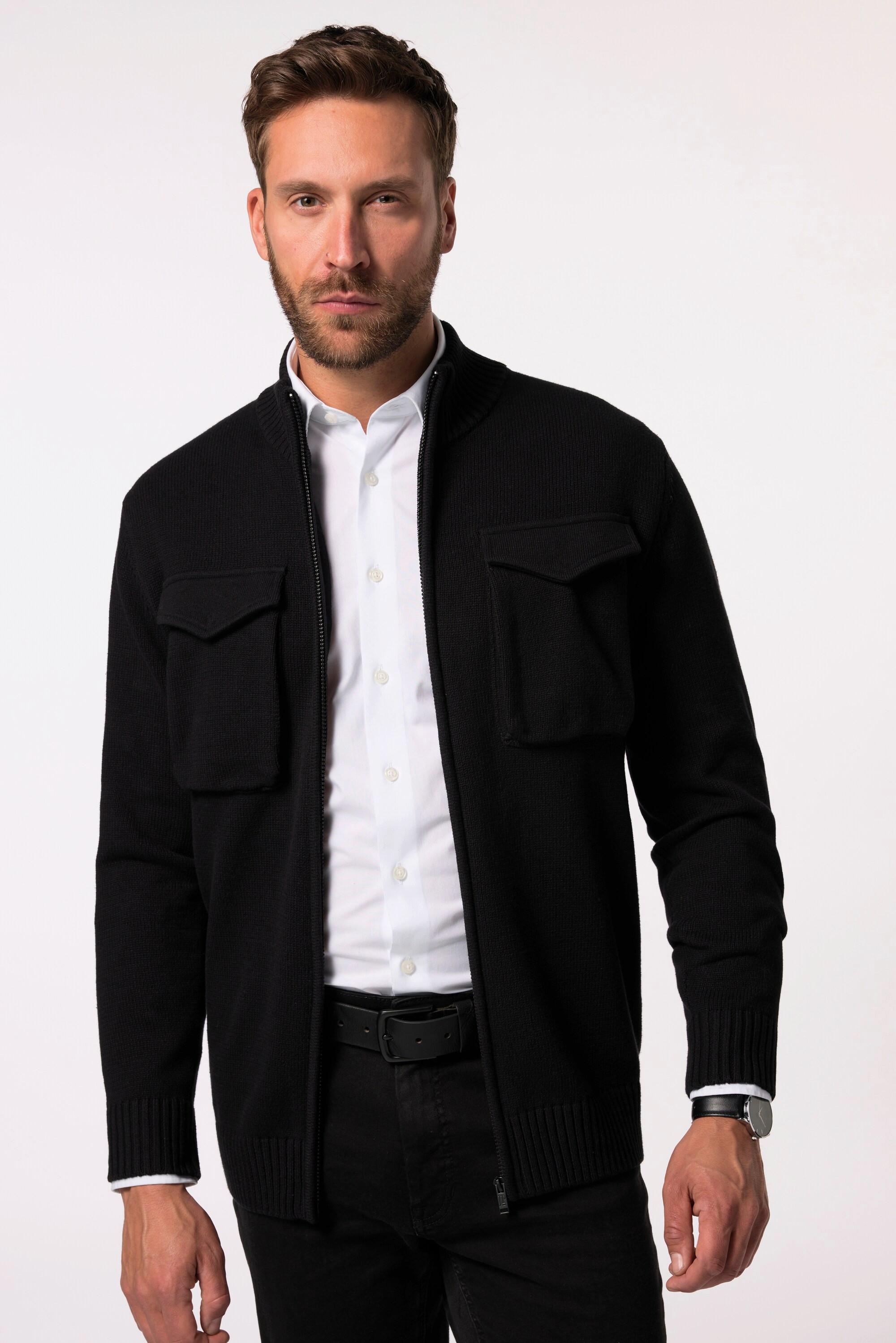 JP1880 Strickjacke Pattentaschen Stehkragen Zipper  
