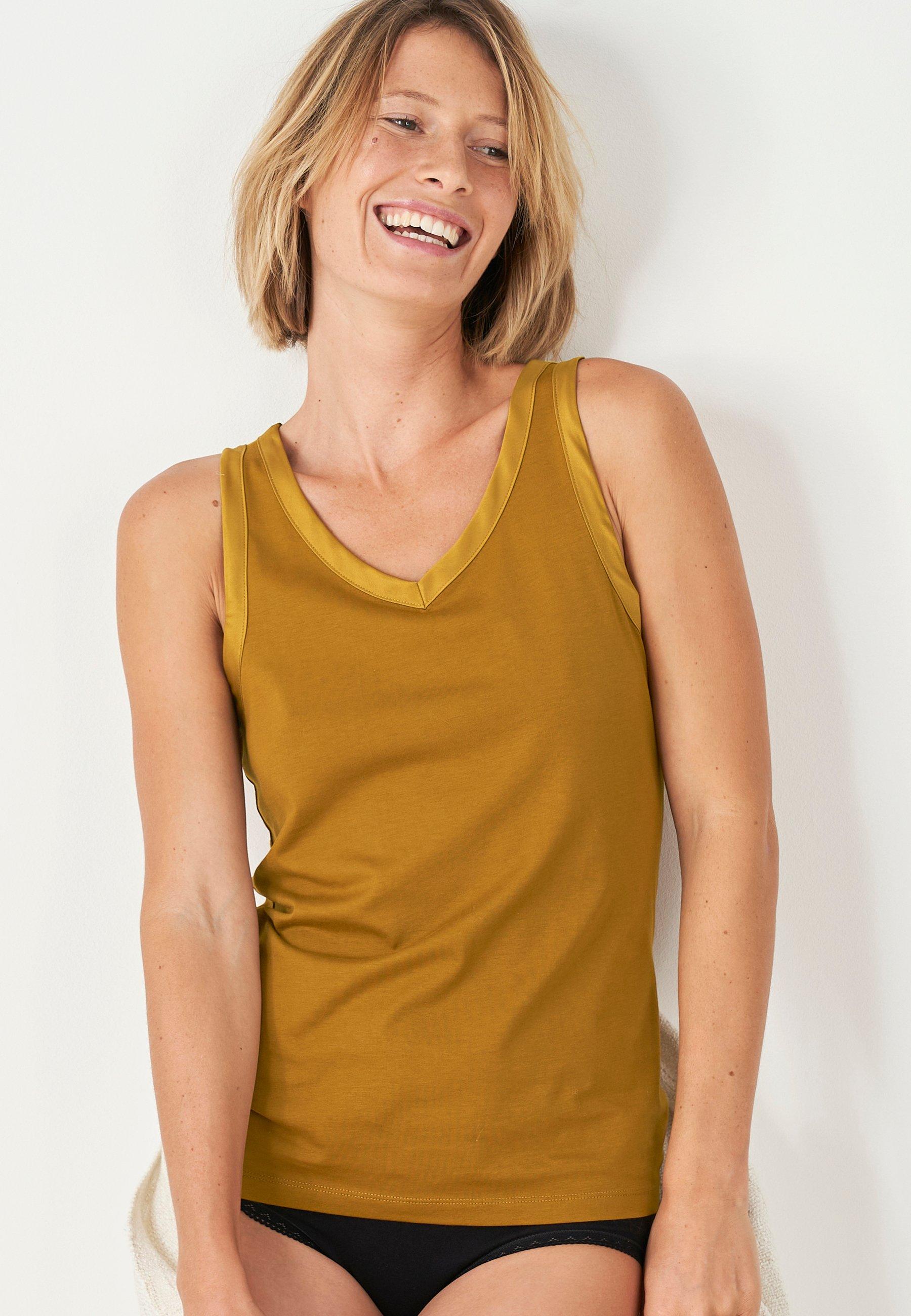 Image of Achsel-shirt Mit Satin-paspel Aus Reiner Pima-baumwolle. Damen Braun 50/52