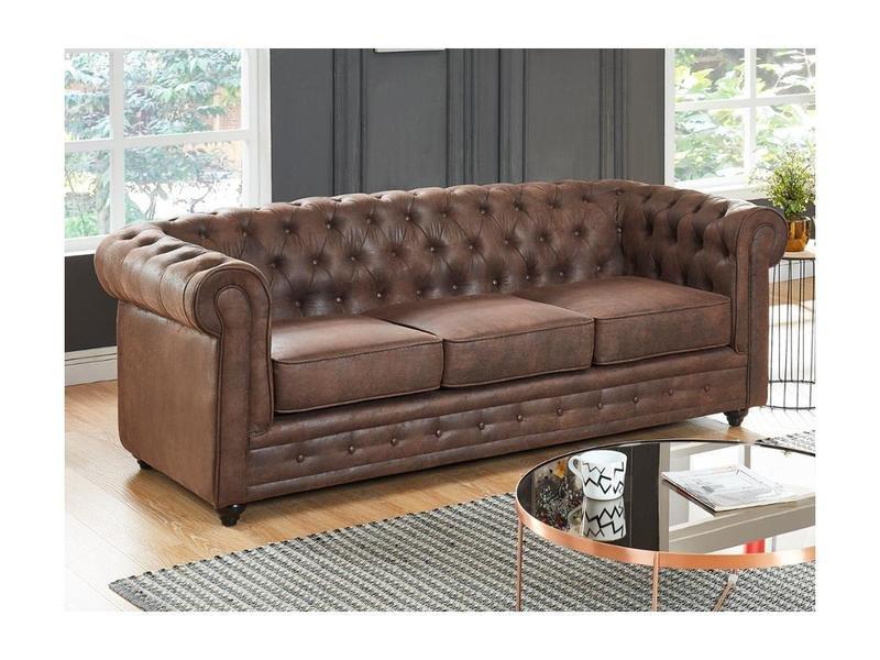 Vente-unique Couchgarnitur 3+1+1 - Microfaser - Vintage-Look - CHESTERFIELD  