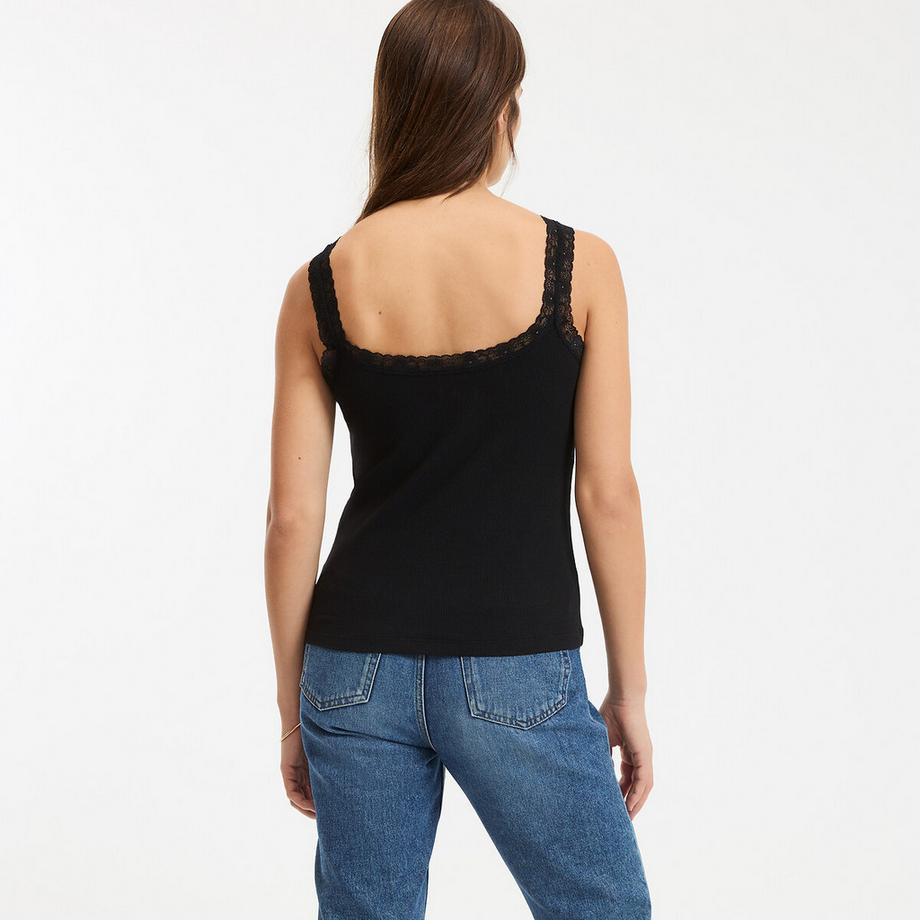 La Redoute Collections Top mit V-Ausschnitt und Spitzendetails  