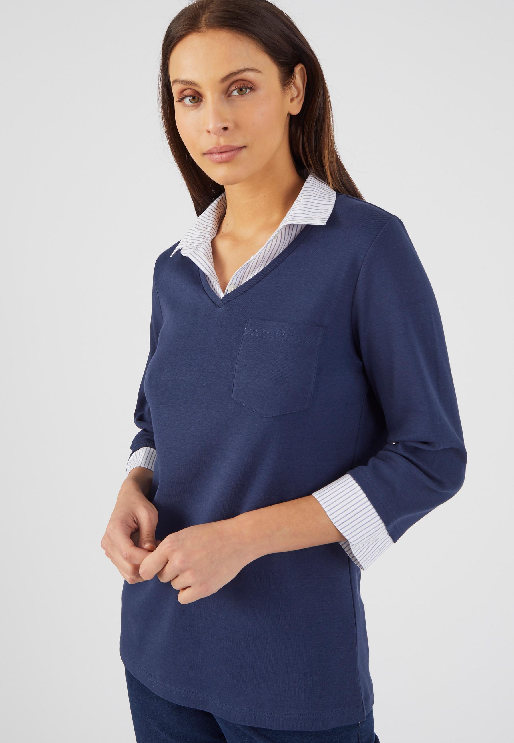 Image of T-shirt Mit 2-in-1-effekt Aus Bio-baumwolle Damen Blau 34/36