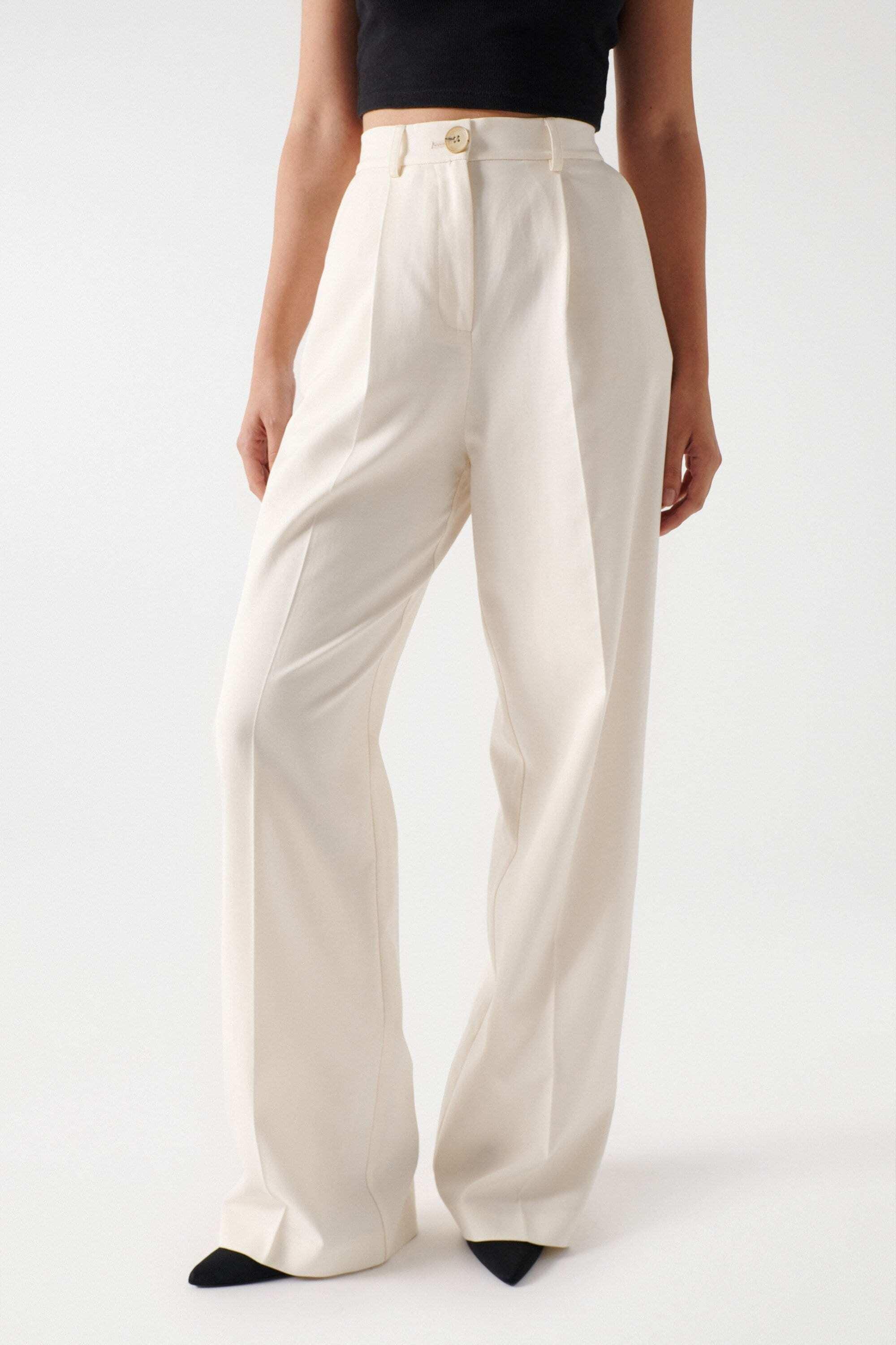 Image of Hosen Plain Wide Leg Pants Damen Elfenbein L