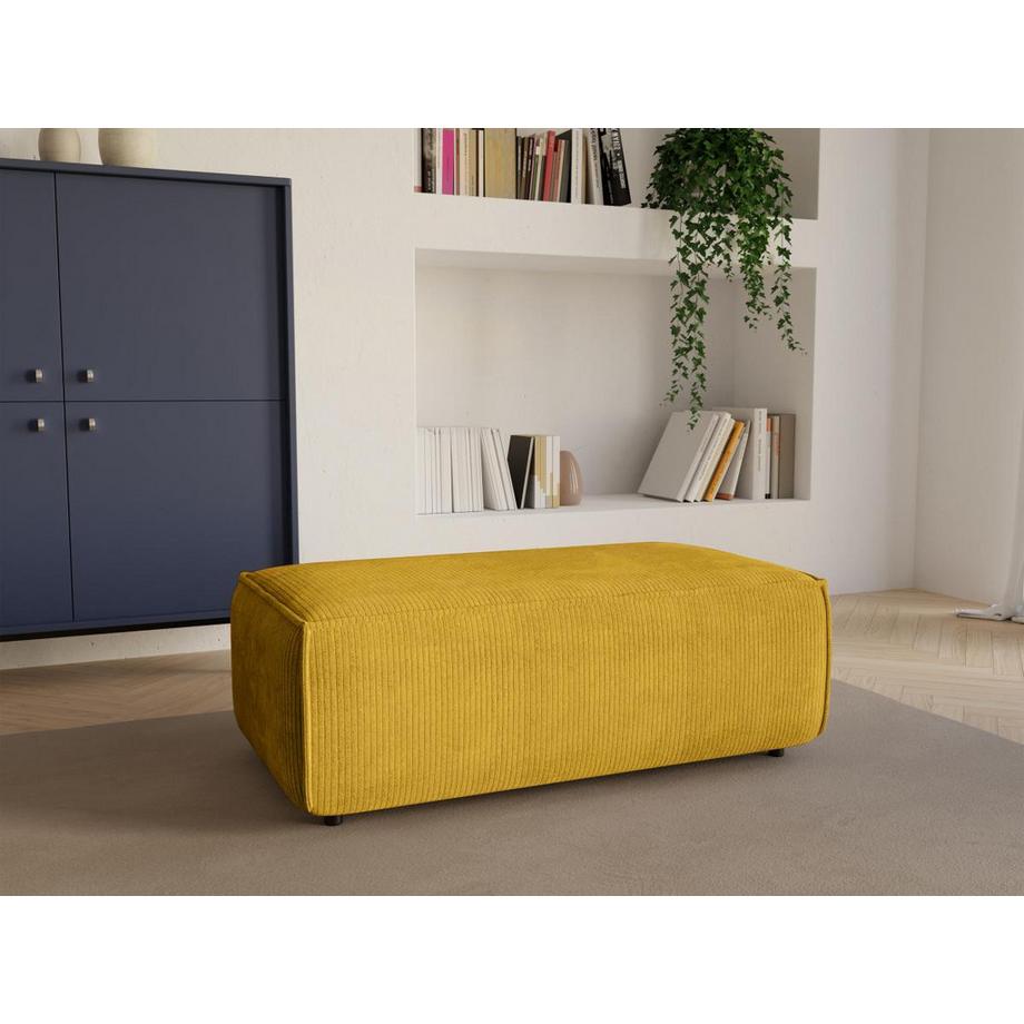 Vente-unique Pouf en velours côtelé jaune AMELIA  