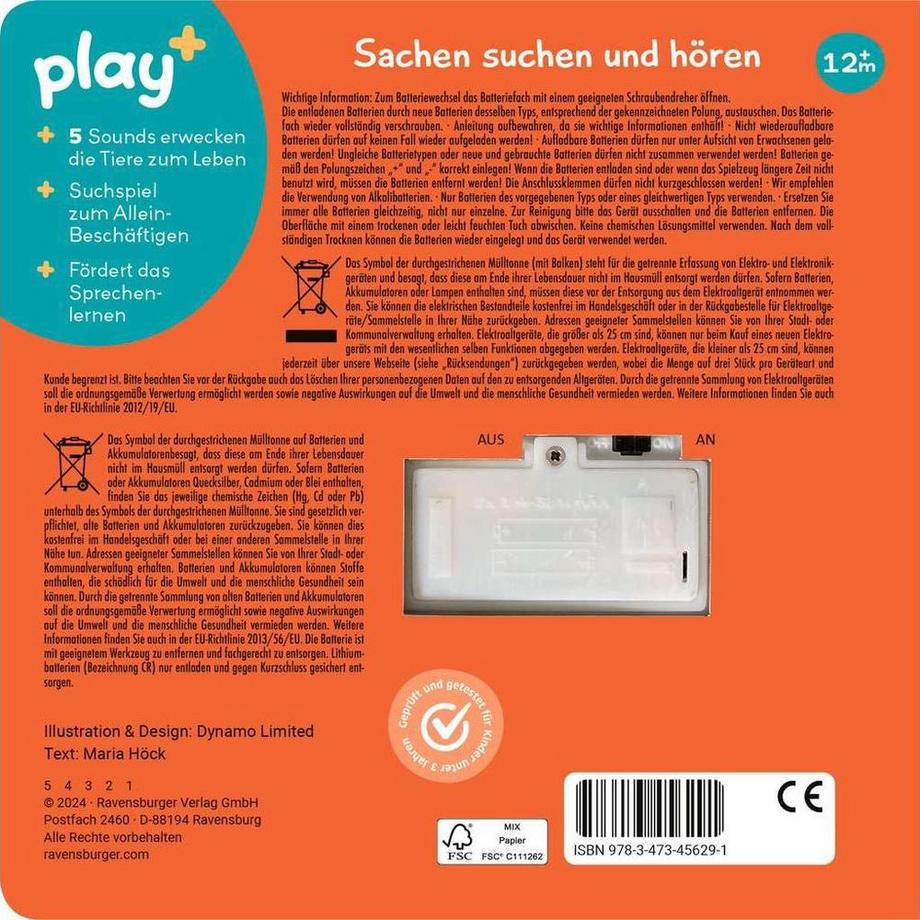 Ravensburger Play+ Mein allererstes Soundbuch: Tierkinder (Sachen suchen und hören) Höck, Maria; Dynamo Limited (Illustrationen) Couverture rigide 