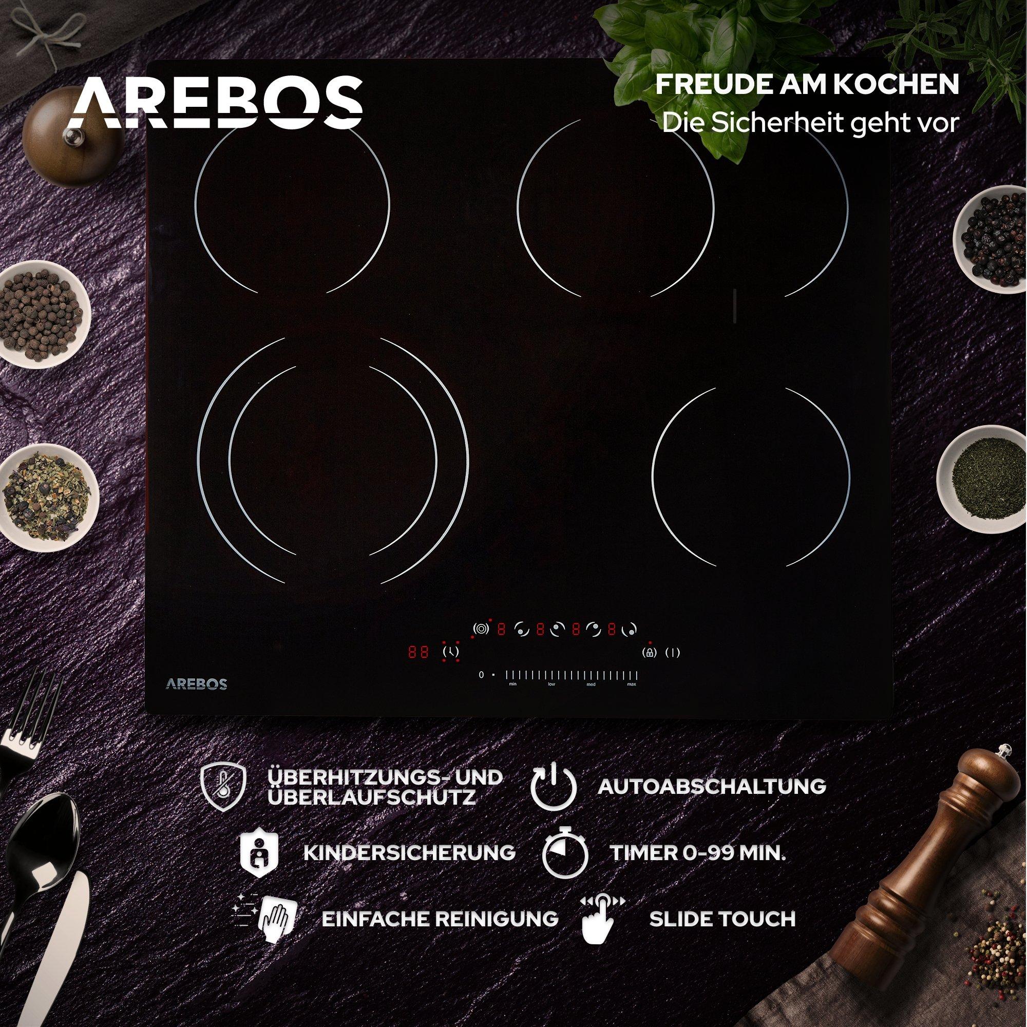 Arebos Plaque de cuisson vitrocéramique Plaque de cuisson vitrocéramique autonome 4 zones de cuisson  