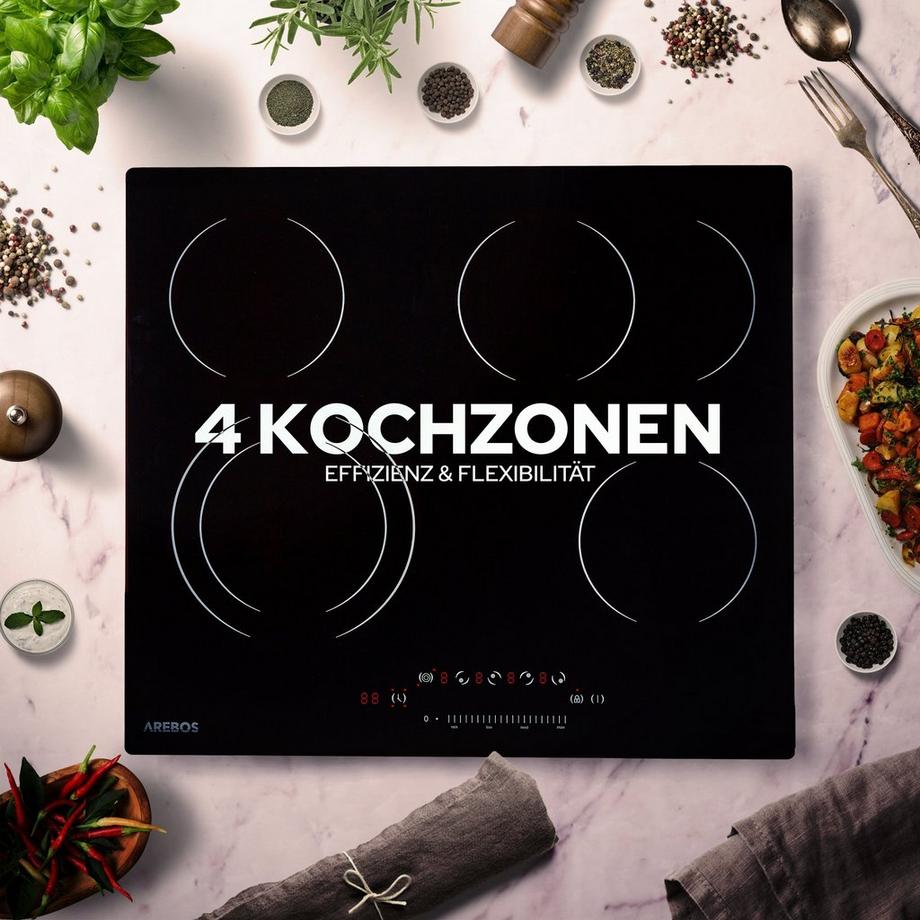 Arebos Glaskeramikkochfeld Glaskeramik autark Kochfeld 4 Kochzonen  