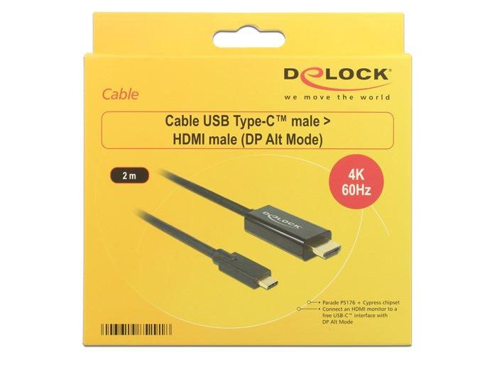 DeLock  DeLOCK 85291 câble vidéo et adaptateur 2 m USB Type-C HDMI Noir 