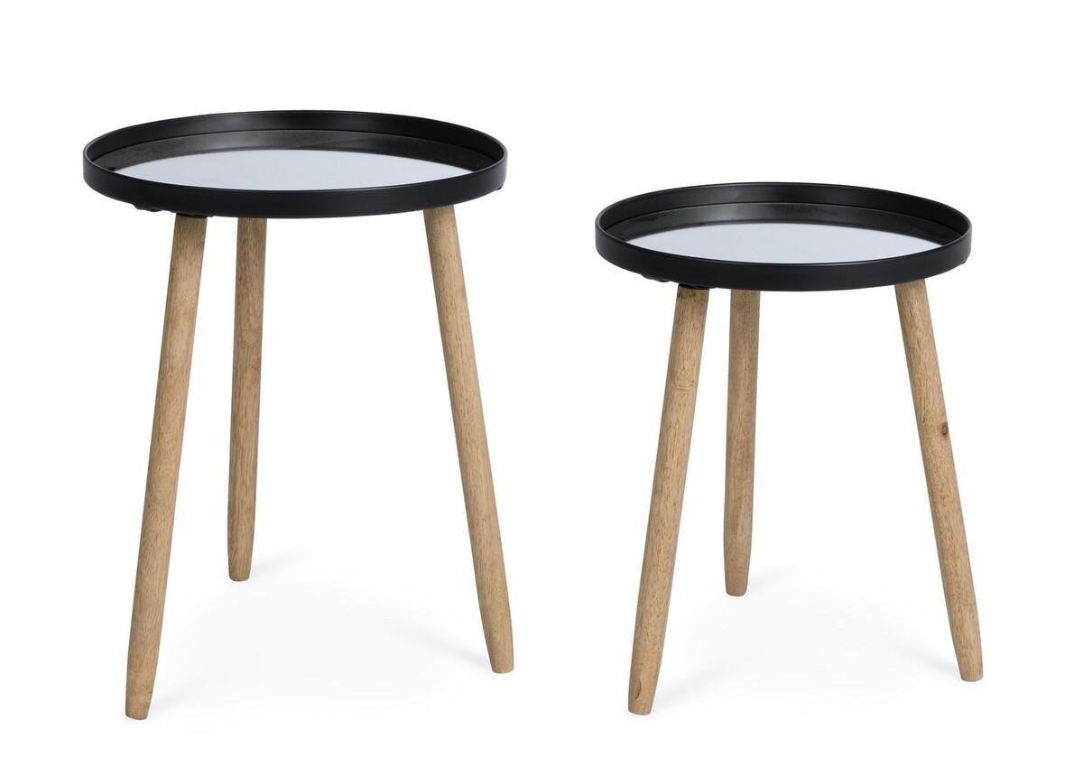 mutoni Table d&#039;appoint Edvard noire ronde (set de 2)  