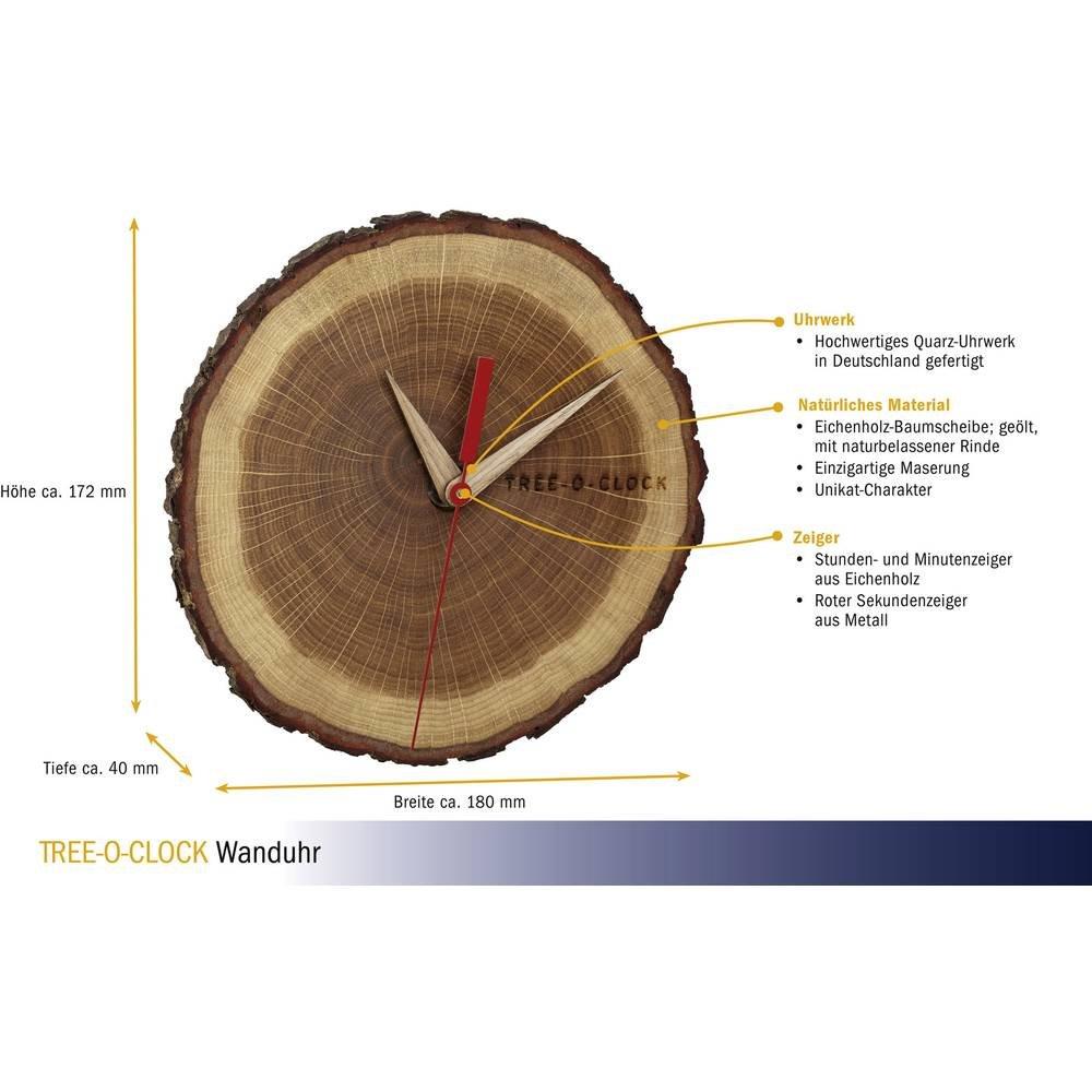 TFA Dostmann Quarz Wanduhr aus Eichenholz TREE-O-CLOCK  