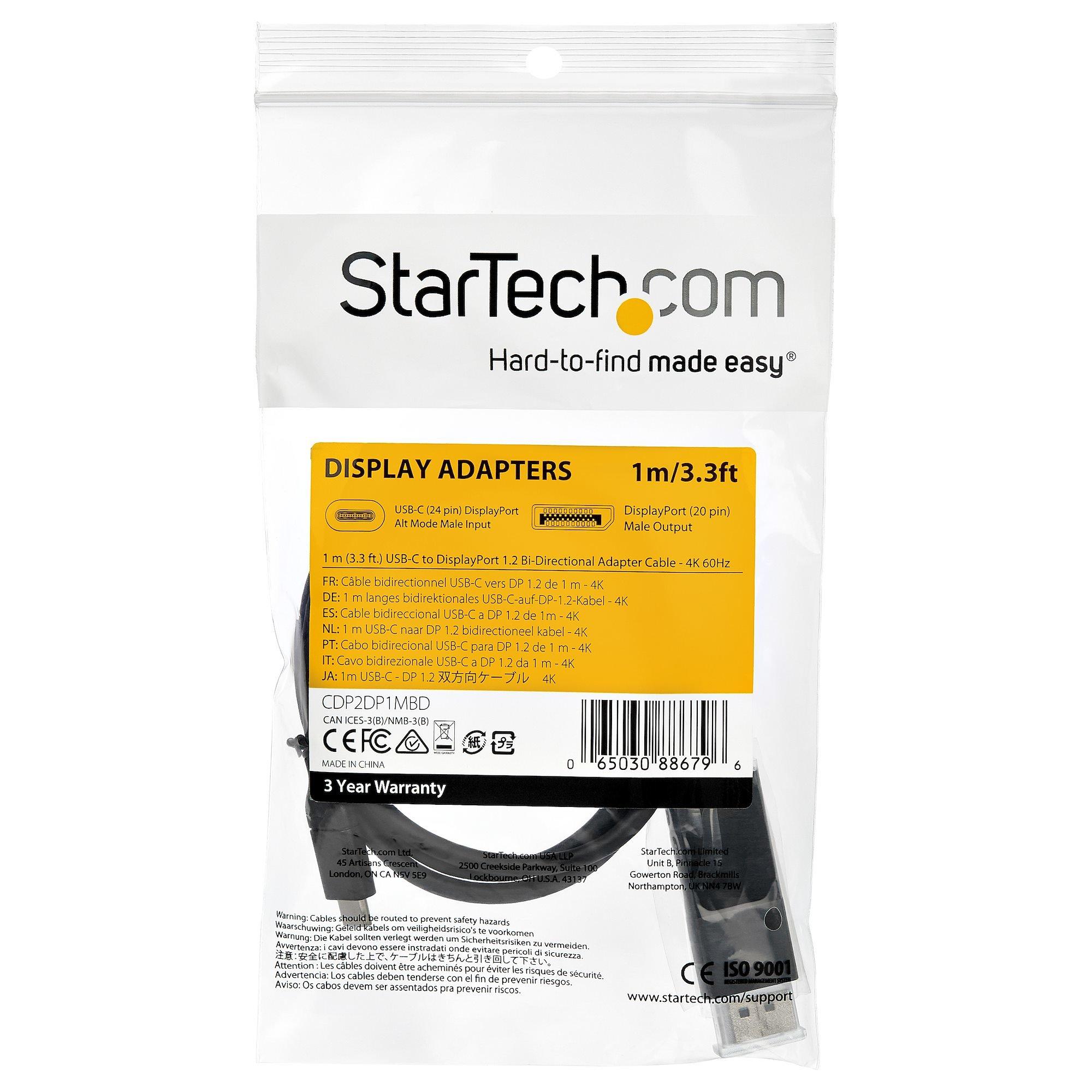 STARTECH.COM  StarTech.com Cavo adattatore da USB C a DisplayPort 1.2 da 1m - Cavo video bidirezionale da DP a USB-C o USB-C a DP 4K 60Hz - HBR2/HDR - Cavo per monitor USB tipo C/TB3 