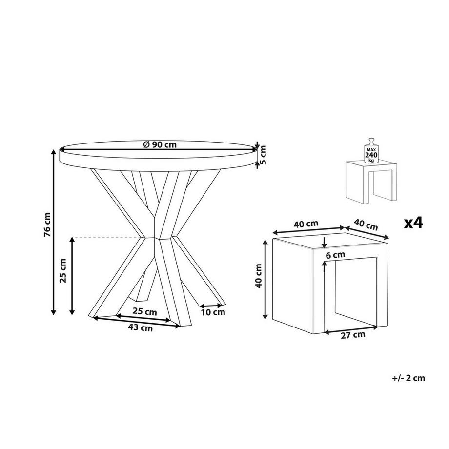 Beliani Gartentisch Set aus Faserzement Industriell OLBIA/TARANTO  