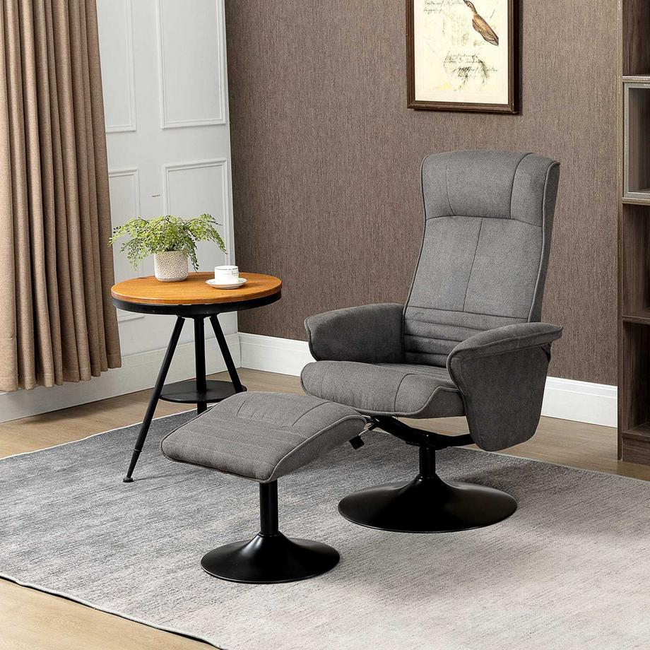 Northio Fauteuil De Relaxation Avec Repose-Pieds Fauteuil Tv Rotatif À 360° Dossier Réglable Fauteuil Avec Tabouret Mousse Gris Foncé 69 X 71 X 104 Cm  